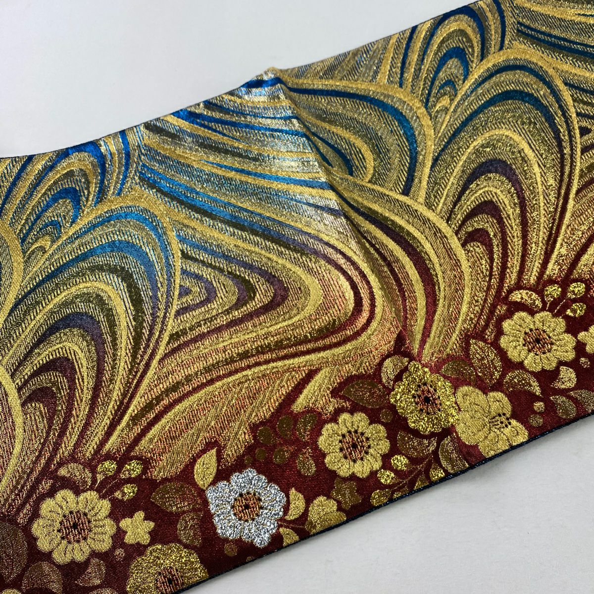 【庫存清倉】 袋帶 優品級 流水 枝花 金金箔 金絲 深紅色 全通 純蠶絲