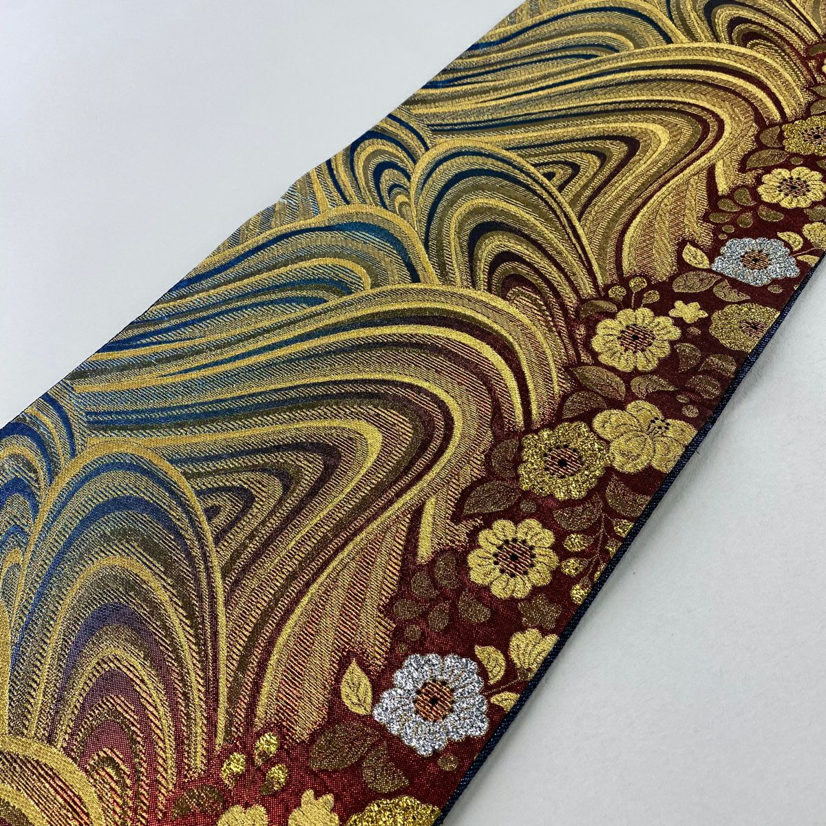 【庫存清倉】 袋帶 優品級 流水 枝花 金金箔 金絲 深紅色 全通 純蠶絲