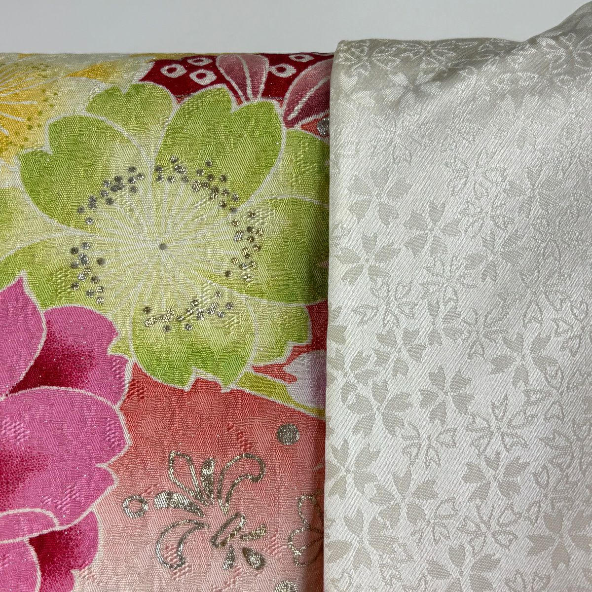 【庫存清倉】振袖禮服 身長169.5cm 袖長68.5cm L 雙層 牡丹 櫻花 金銀彩 金金箔 奶油色 純蠶絲 逸品級