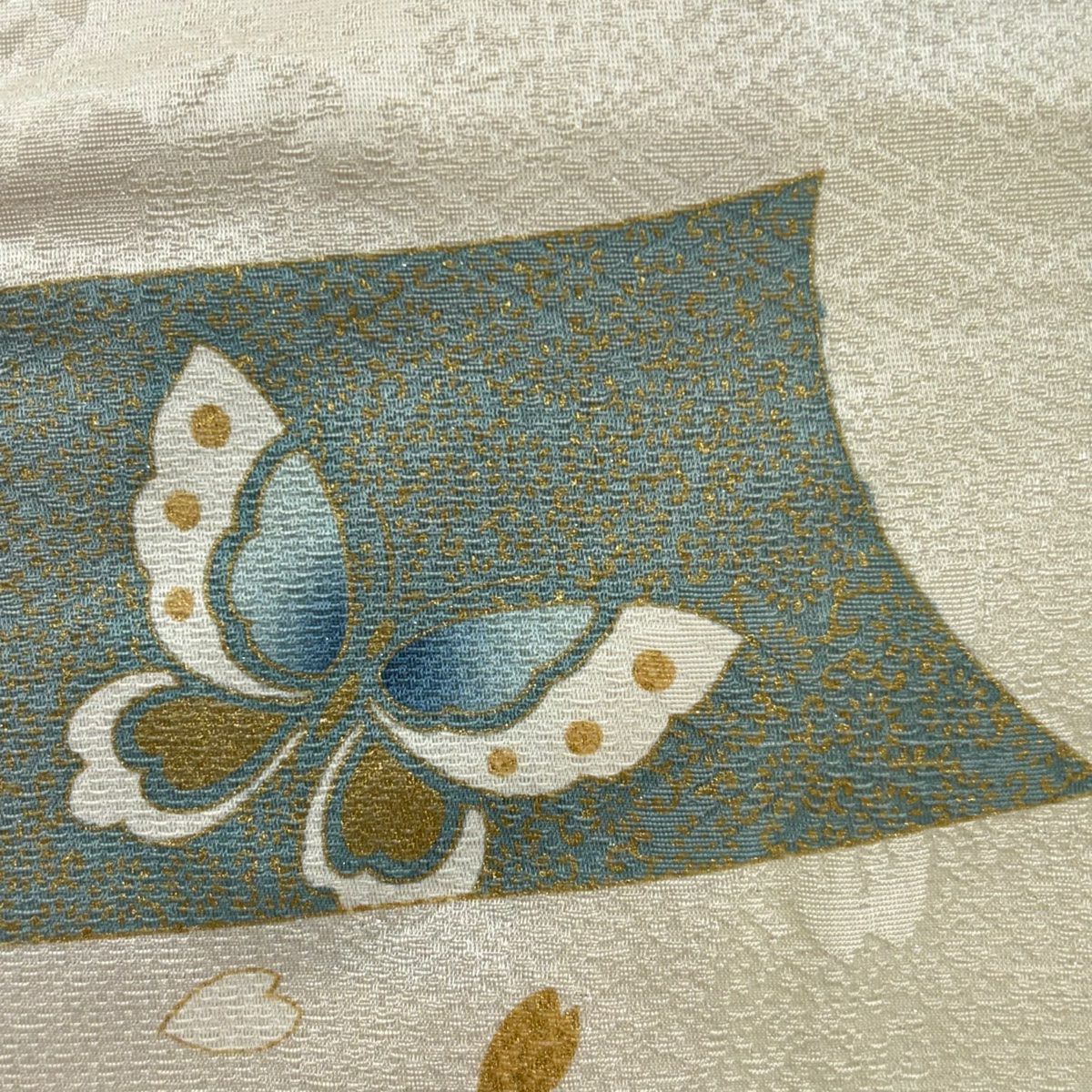 【庫存清倉】振袖禮服 身長169.5cm 袖長68cm L 雙層 菊花花 扇子面 金絲 銀彩 青綠 純蠶絲 逸品級
