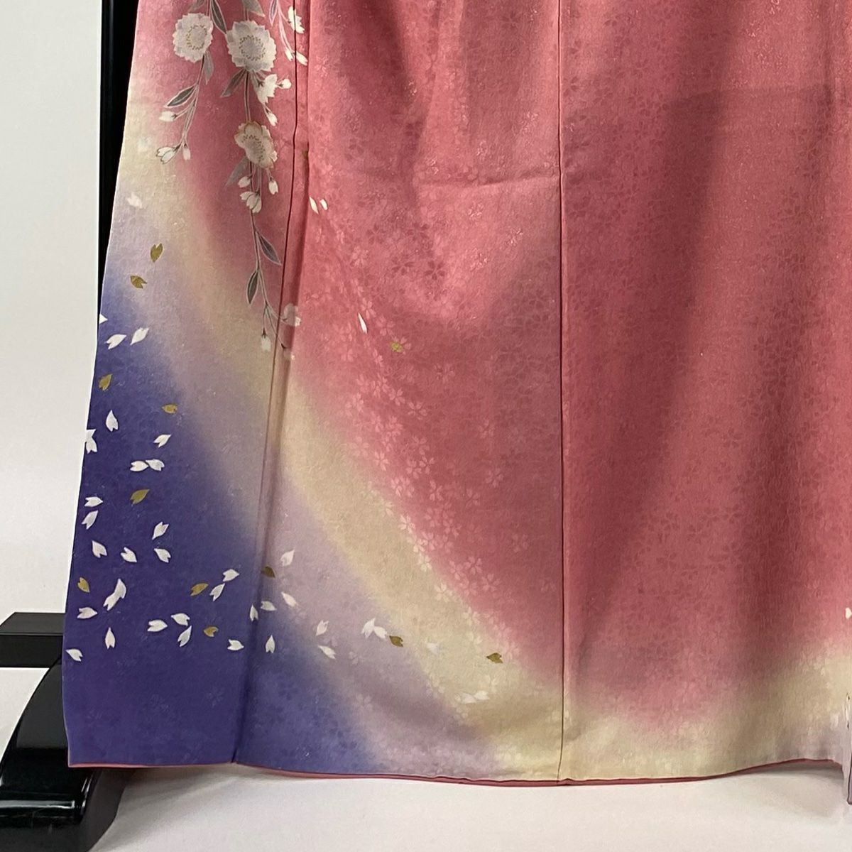 【清倉特賣】振袖禮服 身長169cm 袖長70cm L 雙層 鈴乃屋 垂枝櫻花 花瓣 銀通 金銀彩 粉紅 純蠶絲 逸品級