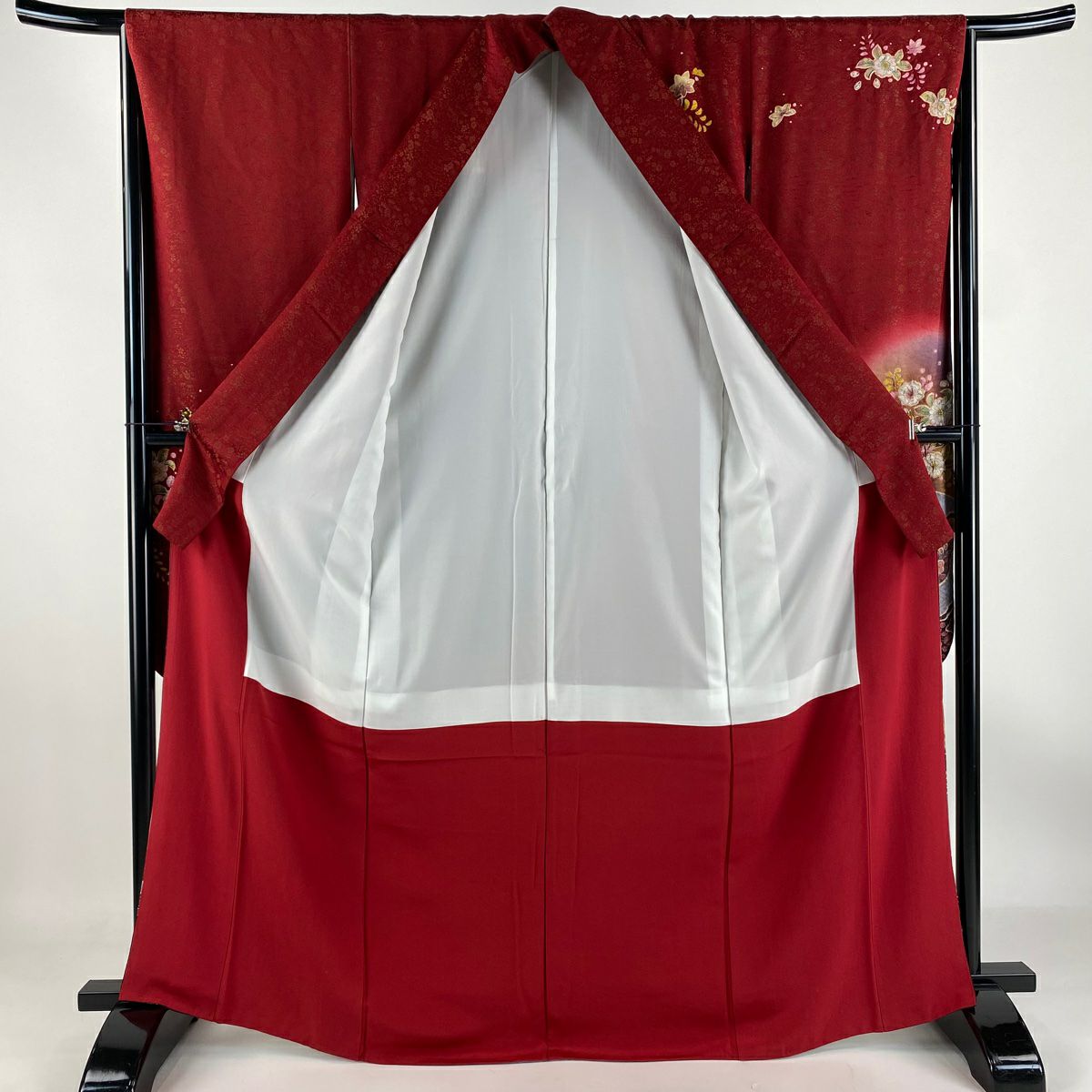 【庫存清倉】振袖禮服 身長166.5cm 袖長67cm M 雙層 辻花染 金彩裝飾 茜 純蠶絲 美品 逸品級