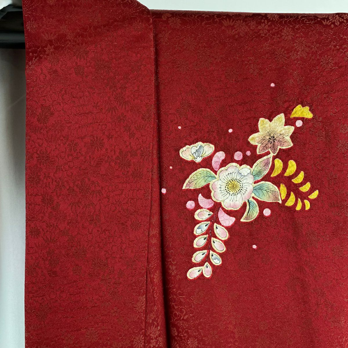 【庫存清倉】振袖禮服 身長166.5cm 袖長67cm M 雙層 辻花染 金彩裝飾 茜 純蠶絲 美品 逸品級