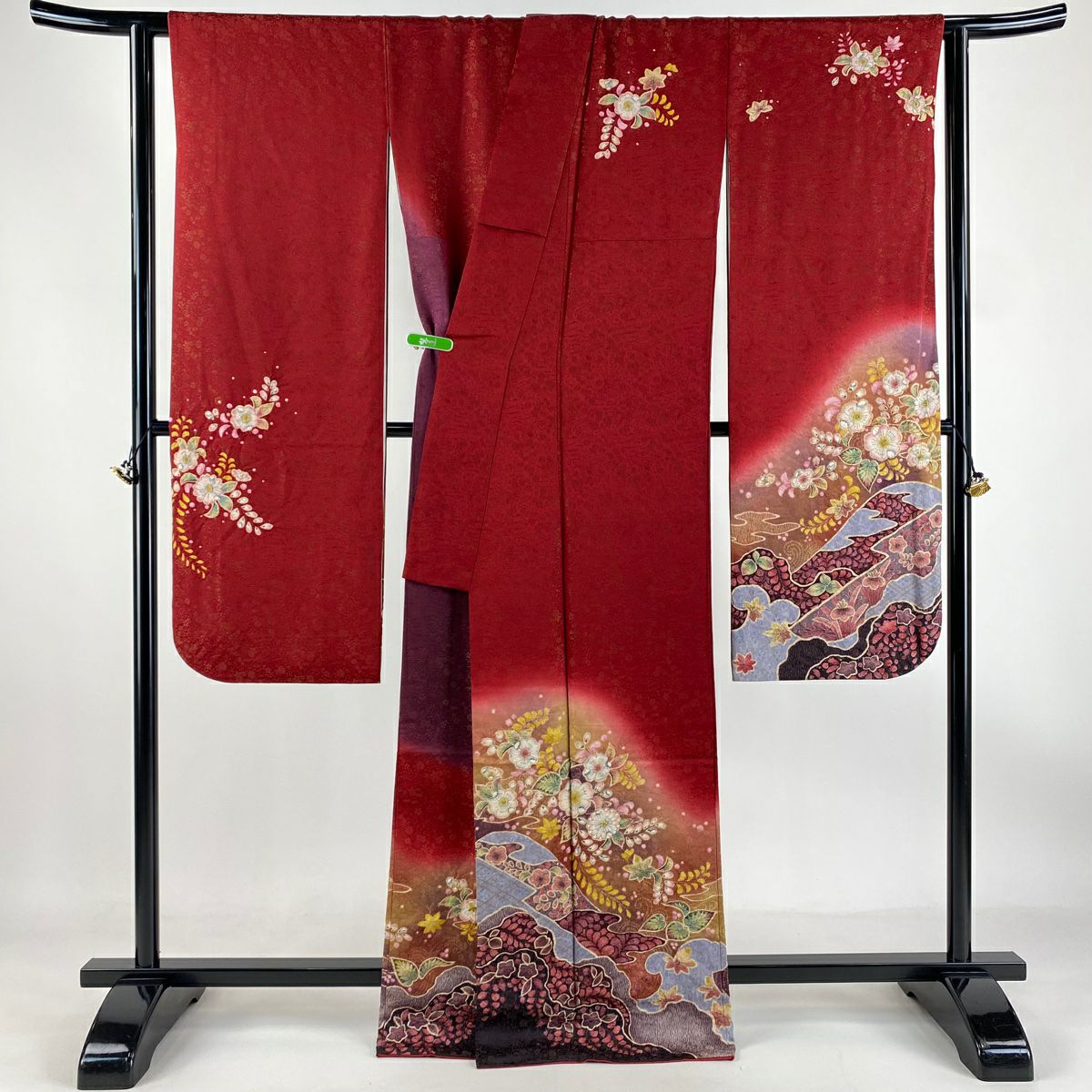 【庫存清倉】振袖禮服 身長166.5cm 袖長67cm M 雙層 辻花染 金彩裝飾 茜 純蠶絲 美品 逸品級