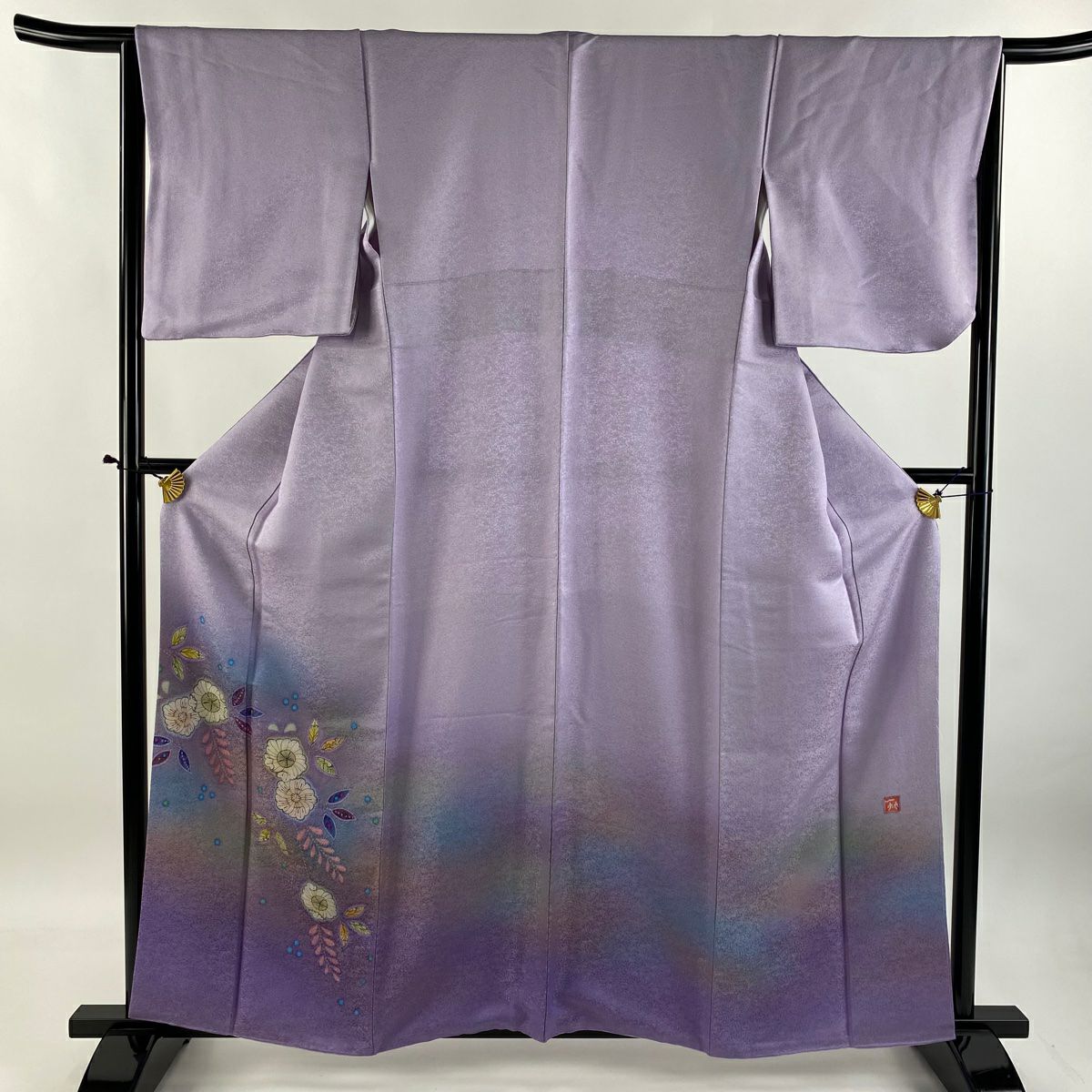 【庫存清倉】 付下 身長159.5cm 袖長65.5cm M 雙層 二代目 久保田一竹子 落款有 辻花染 金銀彩 漸層 淡紫 純蠶絲 美品 逸品級