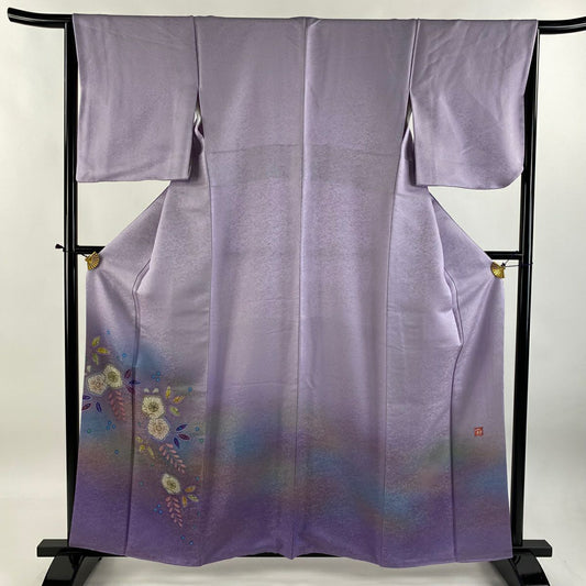 【庫存清倉】 付下 身長159.5cm 袖長65.5cm M 雙層 二代目 久保田一竹子 落款有 辻花染 金銀彩 漸層 淡紫 純蠶絲 美品 逸品級