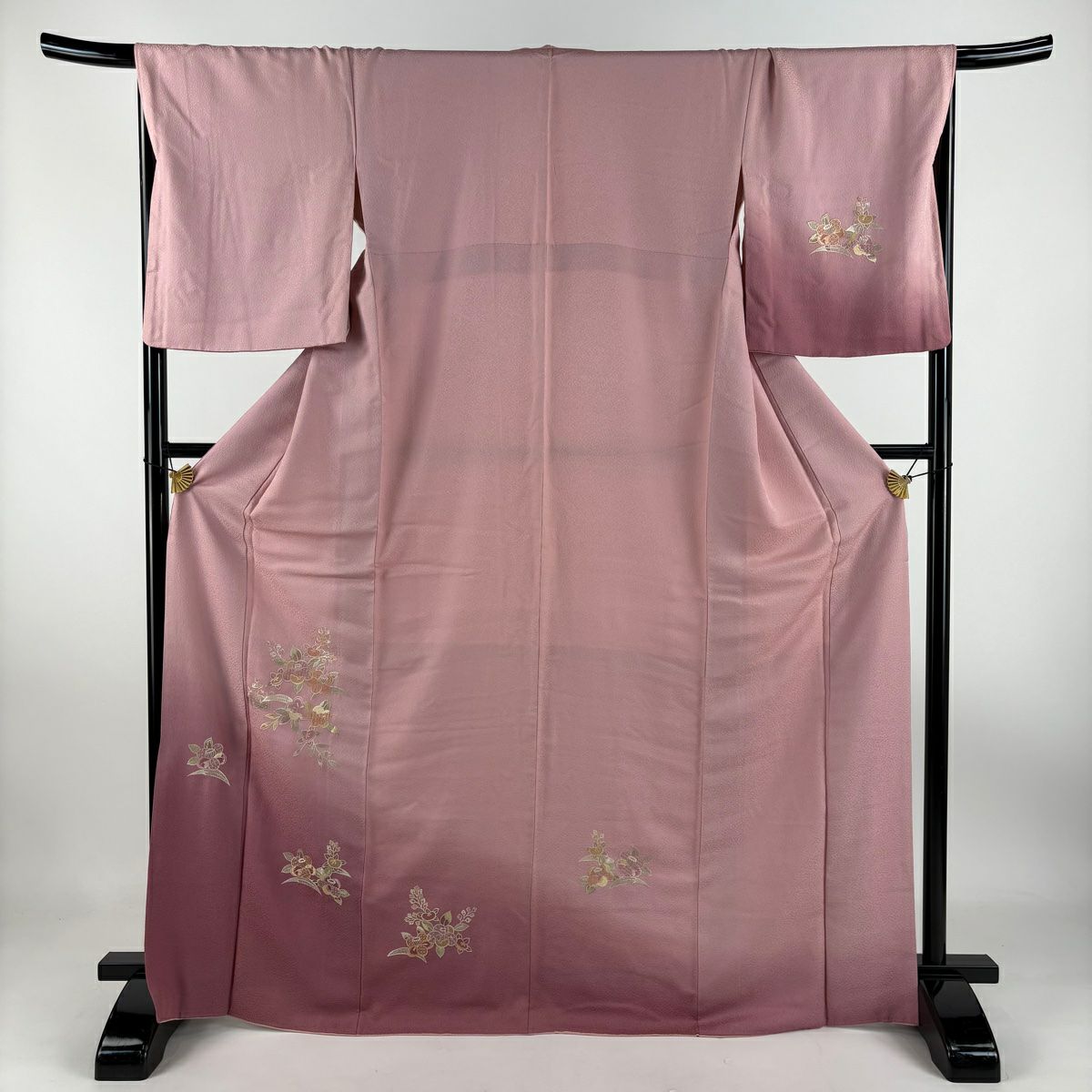 【庫存清倉】 付下 身長167.5cm 袖長66cm M 雙層 椿 梅花 刺繡 漸層 粉紅 純蠶絲 優品級