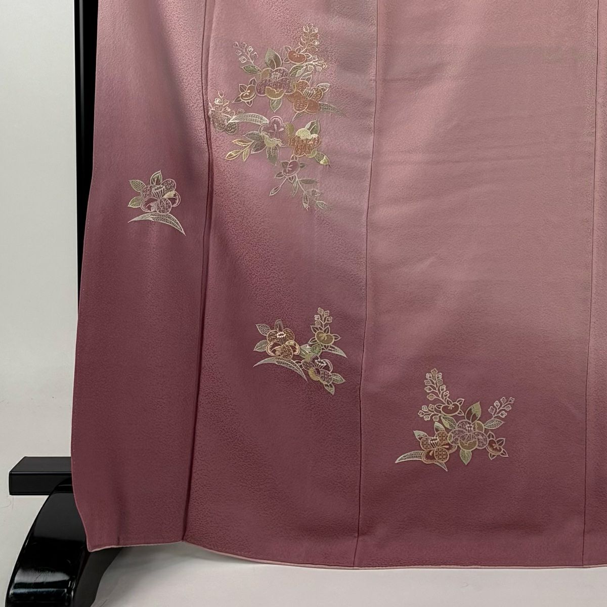 【庫存清倉】 付下 身長167.5cm 袖長66cm M 雙層 椿 梅花 刺繡 漸層 粉紅 純蠶絲 優品級