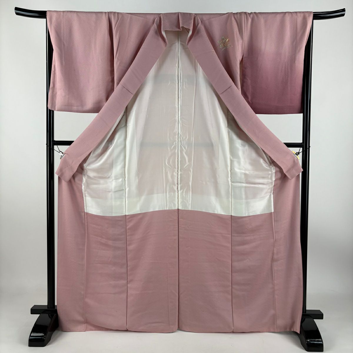 【庫存清倉】 付下 身長167.5cm 袖長66cm M 雙層 椿 梅花 刺繡 漸層 粉紅 純蠶絲 優品級
