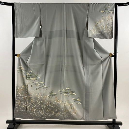 【庫存清倉】訪問服 身長154.5cm 袖長63cm S 雙層 地引網 松樹 金銀彩 漸層 灰色 純蠶絲 優品級