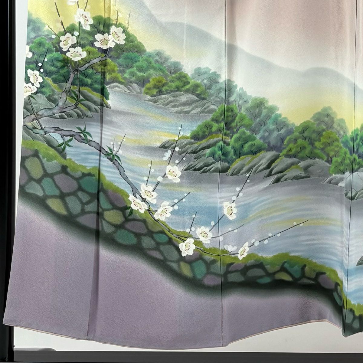 【庫存清倉】訪問服 身長152.5cm 袖長63.5cm S 雙層 落款有 水邊風景 枝梅花 漸層 粉紅 純蠶絲 優品級