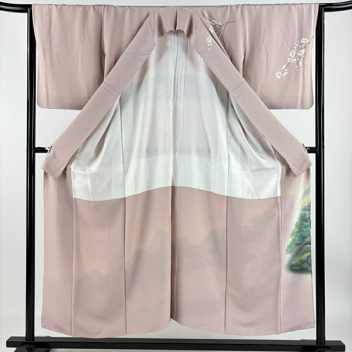 【庫存清倉】訪問服 身長152.5cm 袖長63.5cm S 雙層 落款有 水邊風景 枝梅花 漸層 粉紅 純蠶絲 優品級