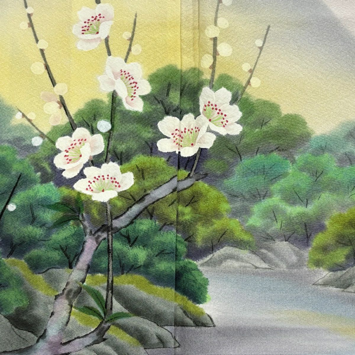 【庫存清倉】訪問服 身長152.5cm 袖長63.5cm S 雙層 落款有 水邊風景 枝梅花 漸層 粉紅 純蠶絲 優品級