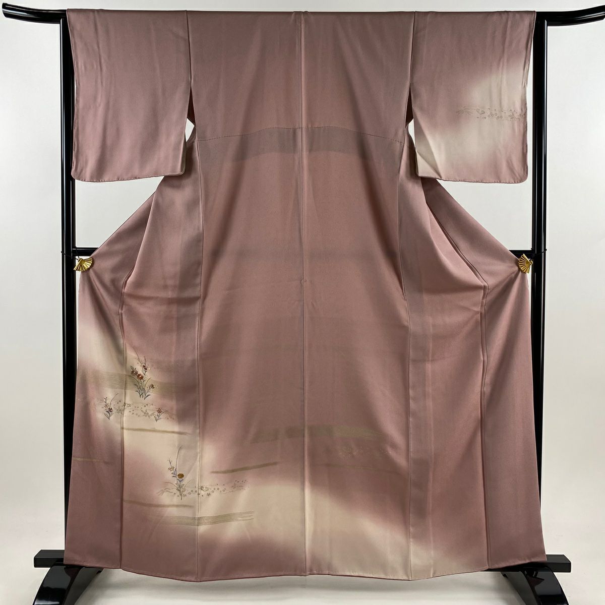 【庫存清倉】 付下 身長161.5cm 袖長64cm M 雙層 草花紋紋 霞刺繡 金彩裝飾 粉紅 純蠶絲 優品級 一個紋
