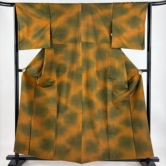 【庫存清倉】 紬織 身長158cm 袖長63cm S 雙層 漸層圖案 山吹茶 純蠶絲 美品 名品級
