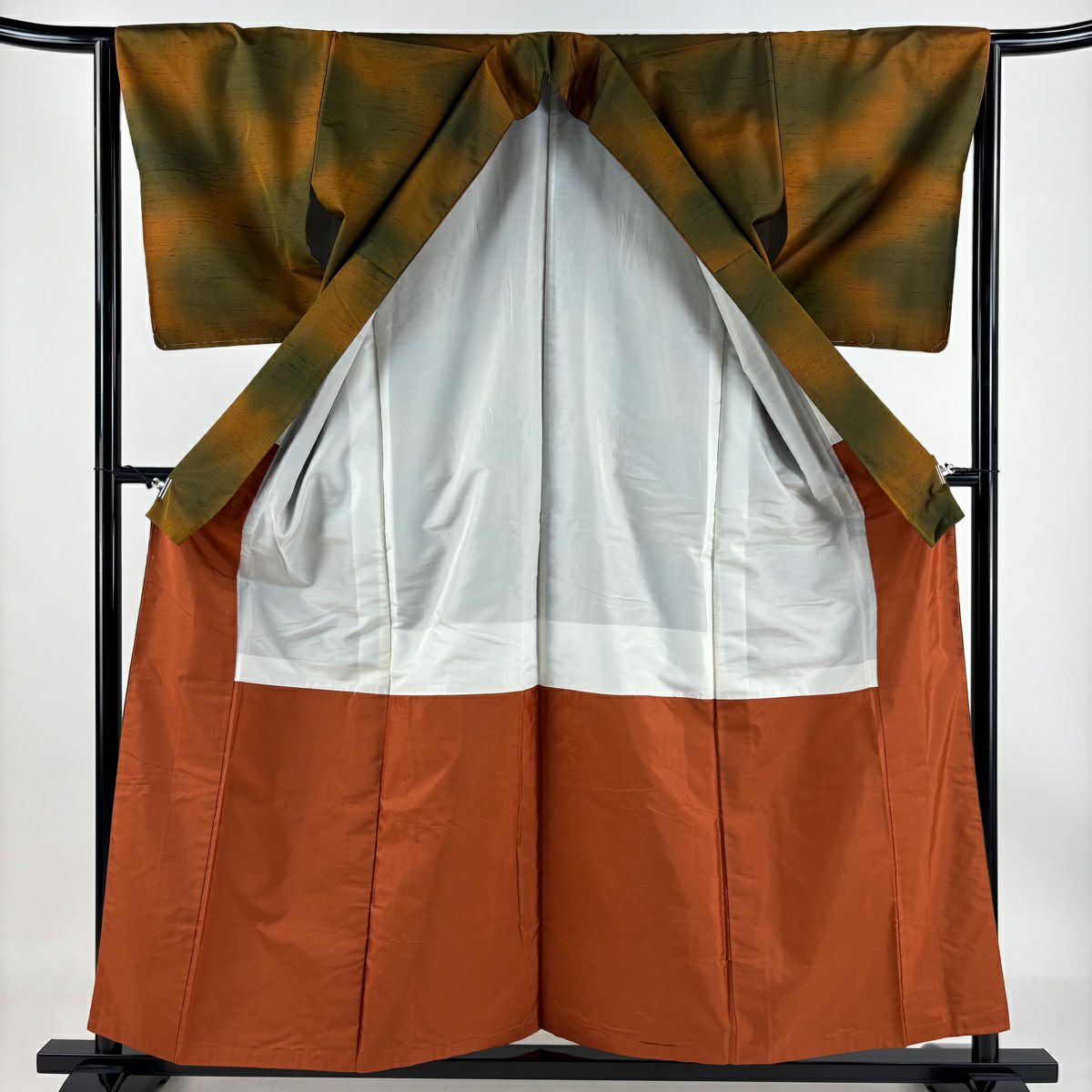【庫存清倉】 紬織 身長158cm 袖長63cm S 雙層 漸層圖案 山吹茶 純蠶絲 美品 名品級