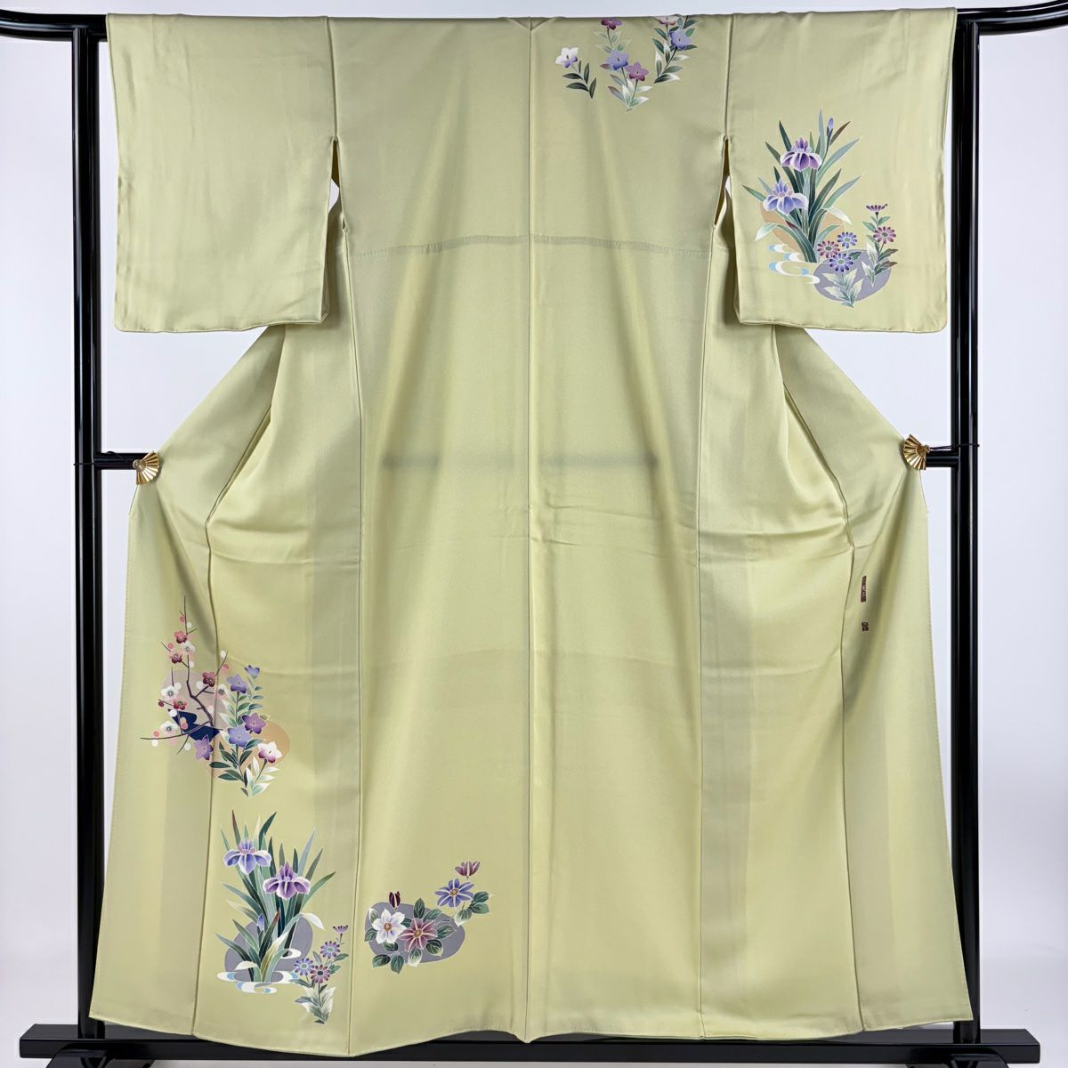 【庫存清倉】 付下 身長156.5cm 袖長62cm S 雙層 落款有 枝梅花 桔梗 抹茶 純蠶絲 優品級