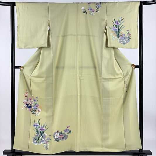 【庫存清倉】 付下 身長156.5cm 袖長62cm S 雙層 落款有 枝梅花 桔梗 抹茶 純蠶絲 優品級