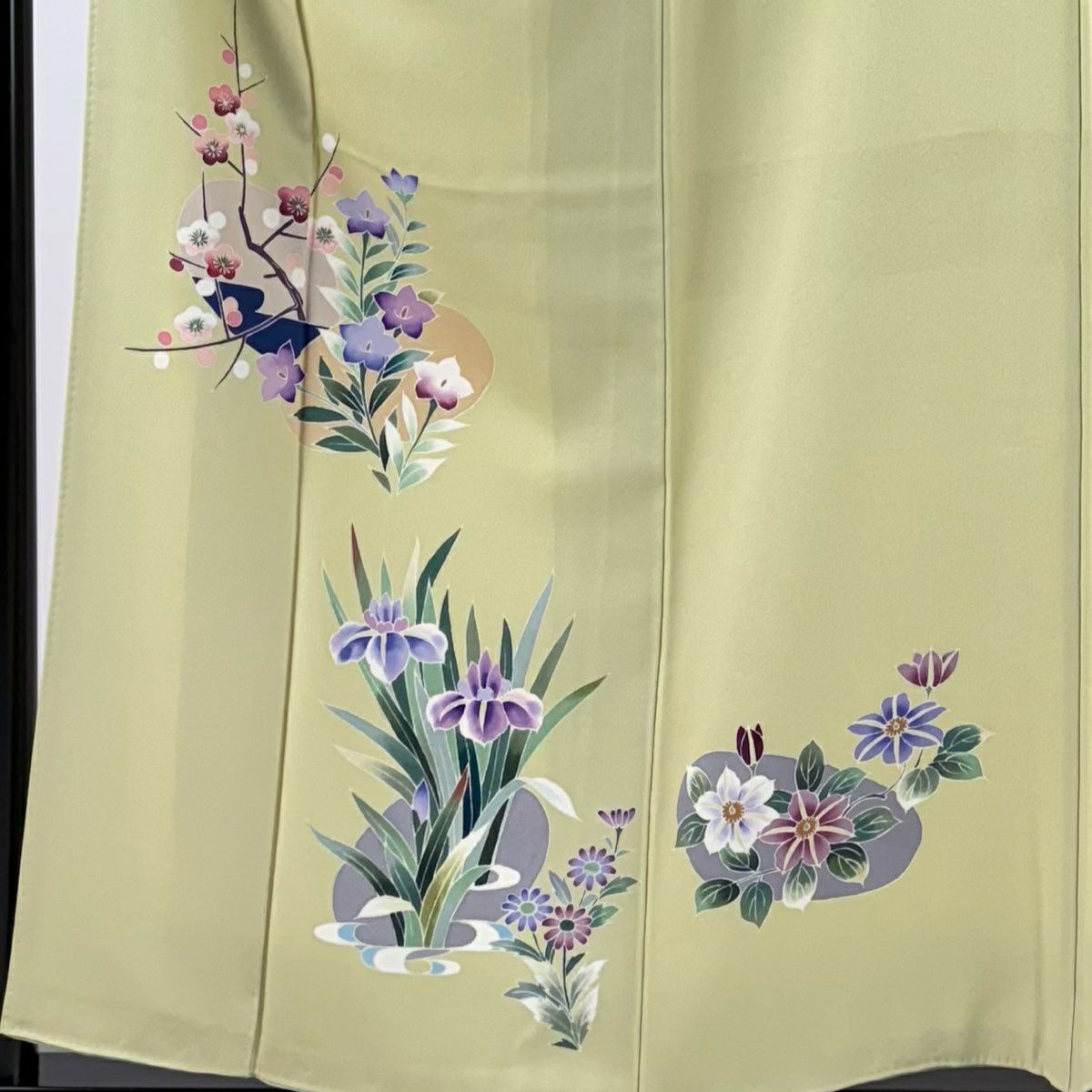 【庫存清倉】 付下 身長156.5cm 袖長62cm S 雙層 落款有 枝梅花 桔梗 抹茶 純蠶絲 優品級
