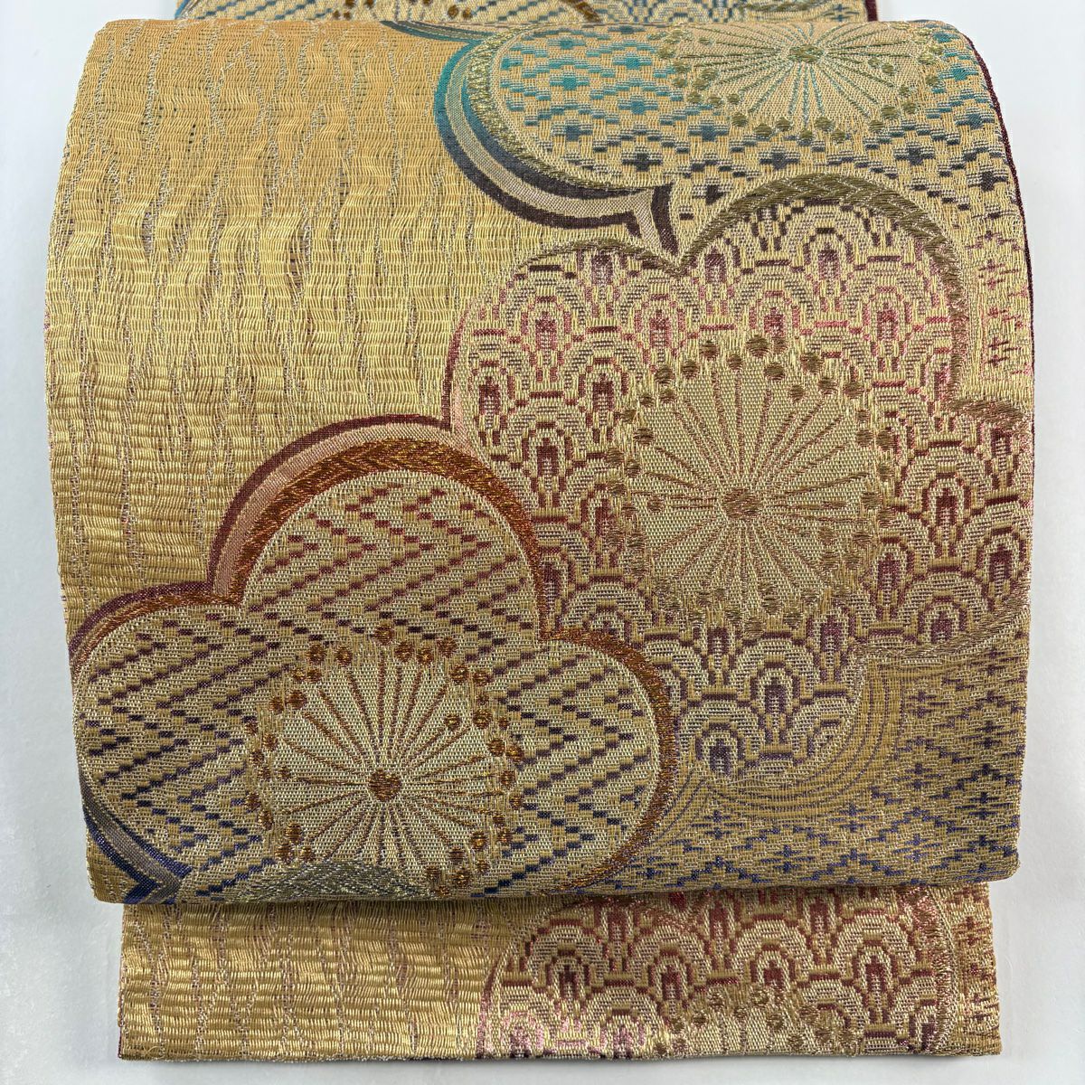 【庫存清倉】 袋帶 美品 秀品級 梅花花 青海波 金絲 金金箔 金色 六通 純蠶絲