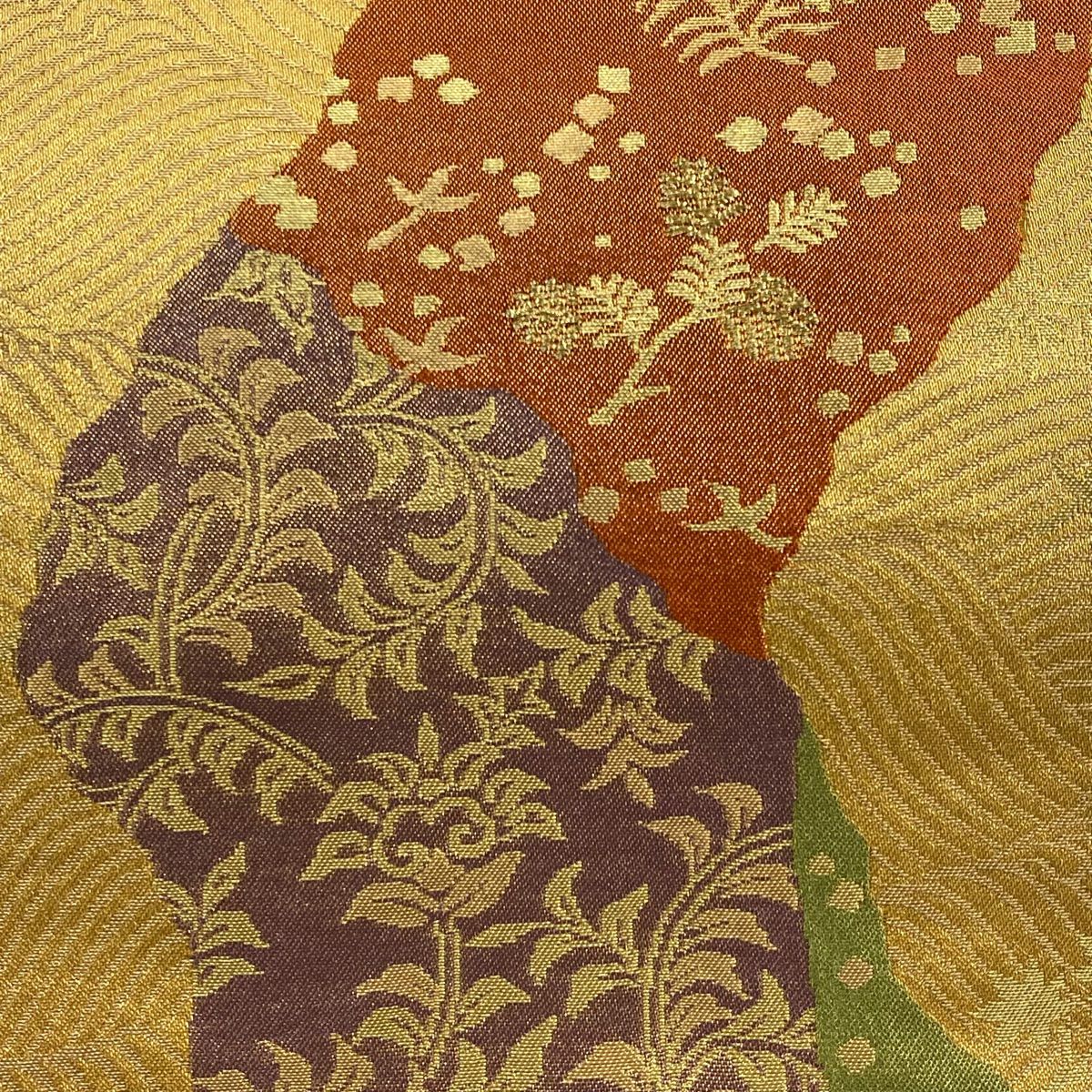 【庫存清倉】 袋帶 優品級 關西仕立 花唐草紋 花鳥 金絲 金金箔 金色 六通 純蠶絲