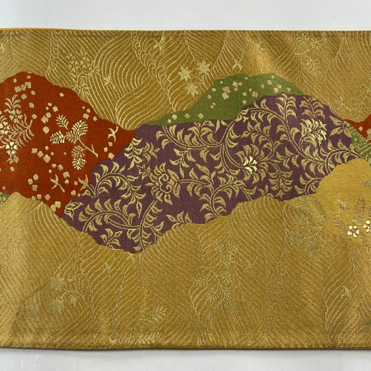 【庫存清倉】 袋帶 優品級 關西仕立 花唐草紋 花鳥 金絲 金金箔 金色 六通 純蠶絲