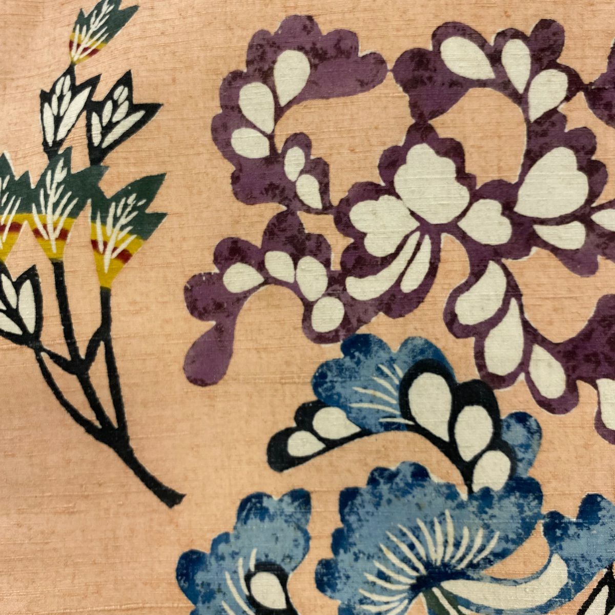 【庫存清倉】 名古屋帶 優品級 草花紋 薄橙 純蠶絲