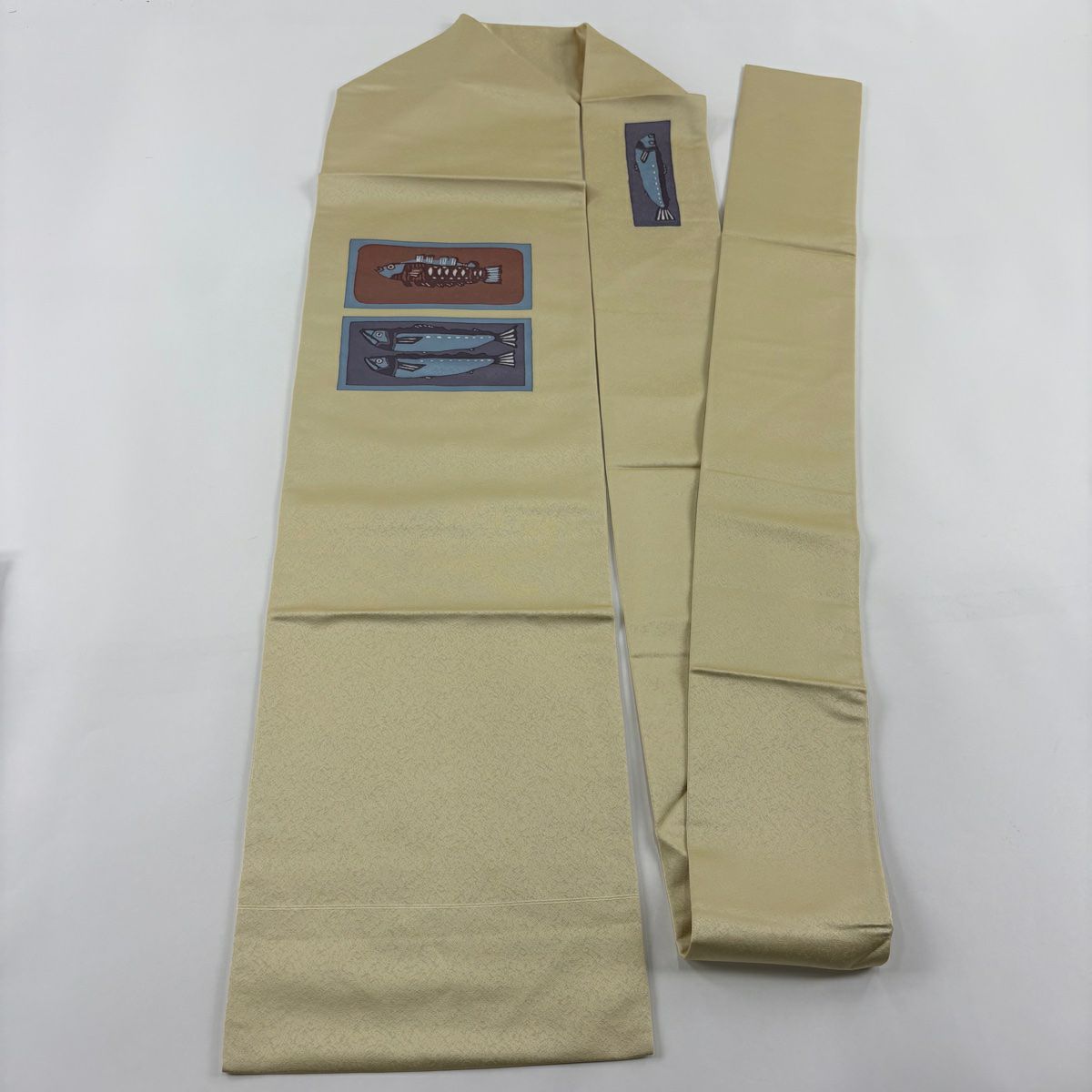 【清倉特賣】 名古屋帶 美品 優品級 魚 色紙 米色 純蠶絲