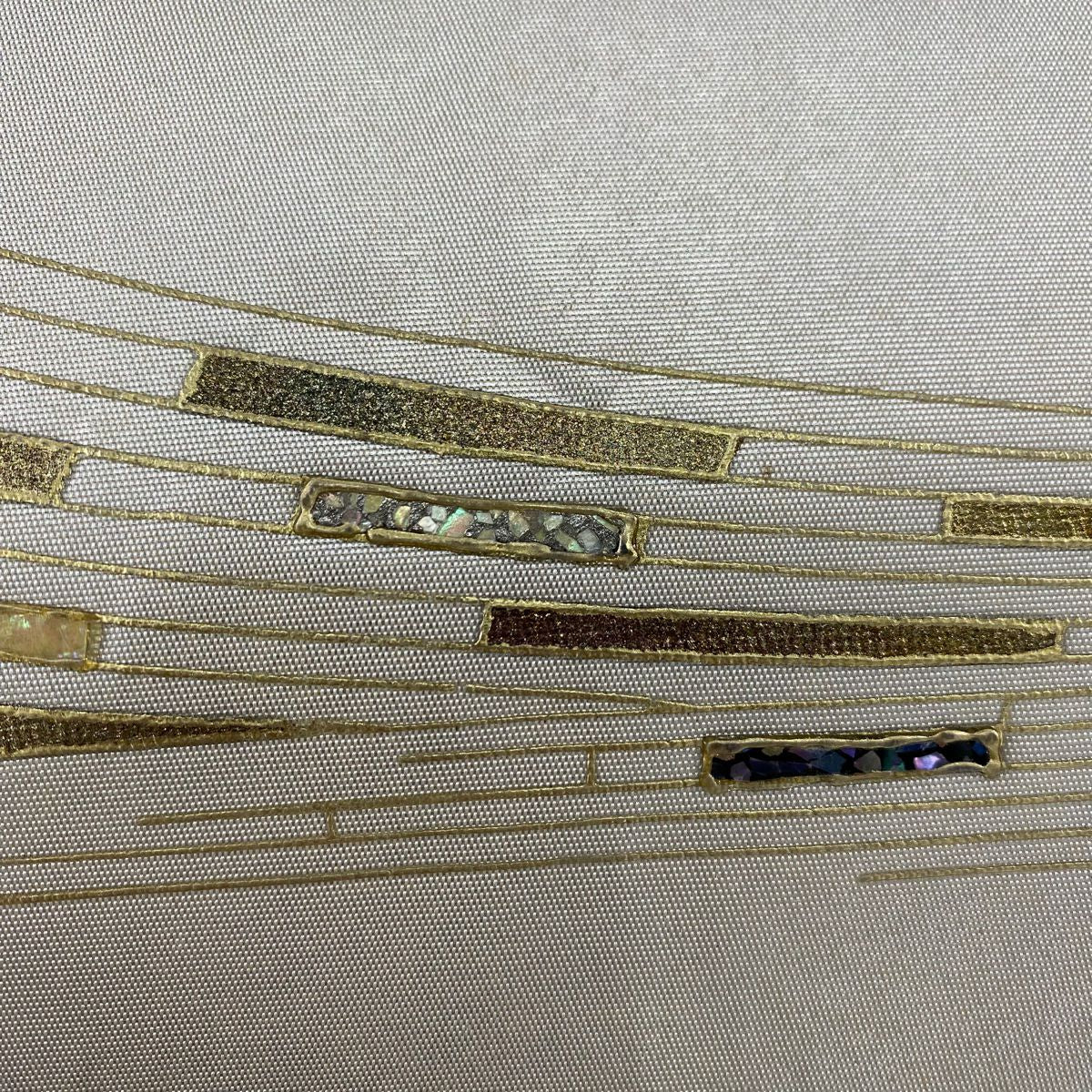【庫存清倉】 名古屋帶 優品級 幾何圖案 螺鈿 金銀彩 灰色 純蠶絲