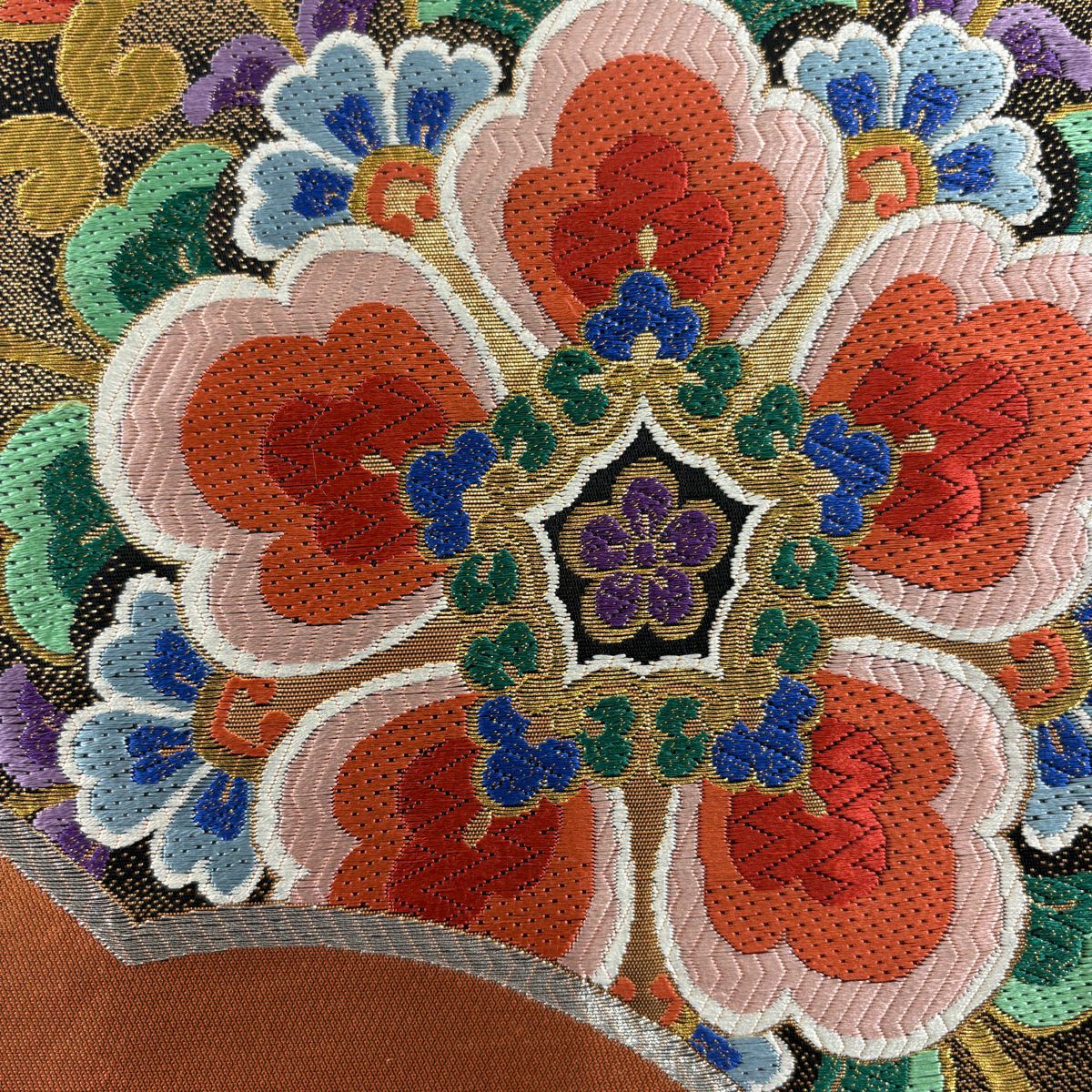 【庫存清倉】 袋帶 美品 秀品級 華紋 花唐草紋 金銀線 金金箔 黑 六通 純蠶絲