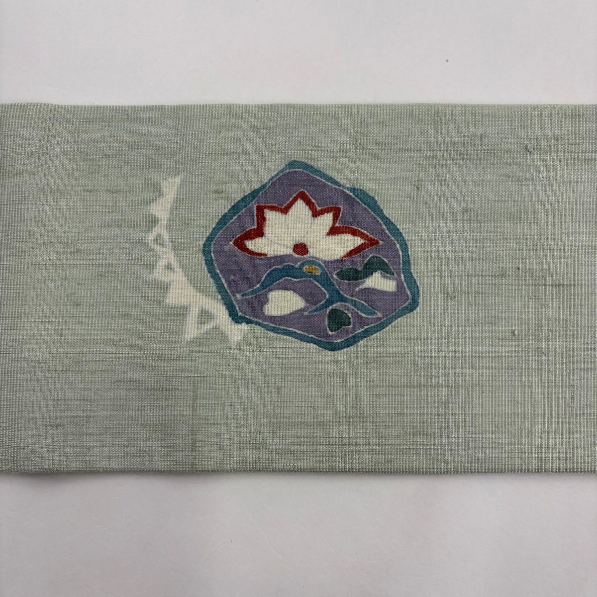 【庫存清倉】 名古屋帶 優品級 草花紋紋 幾何學 金金箔 金絲 淺綠 純蠶絲