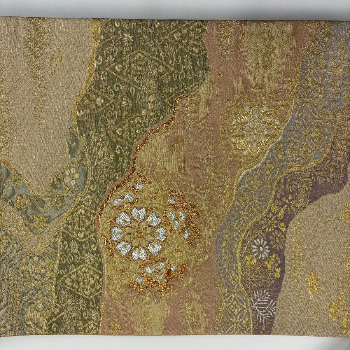 【庫存清倉】 袋帶 美品 秀品級 華紋 道長取 金絲 金金箔 金色 六通 純蠶絲