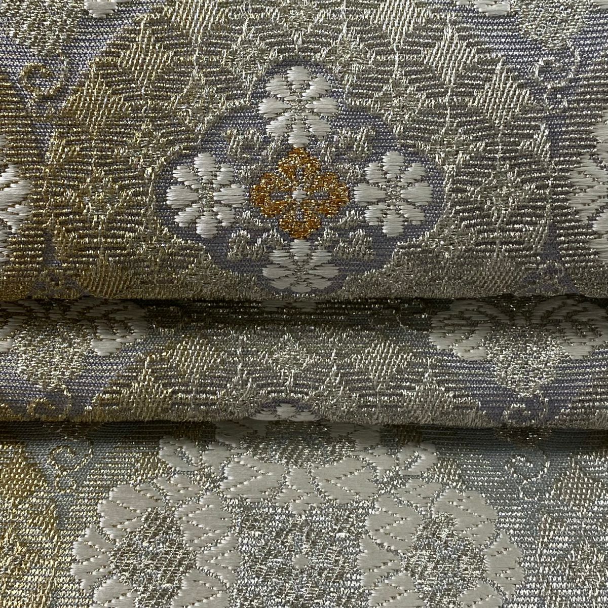【庫存清倉】 袋帶 美品 逸品級 新小石丸 華紋 桐 刺繡 金銀彩 灰 深藍色 正蠶絲