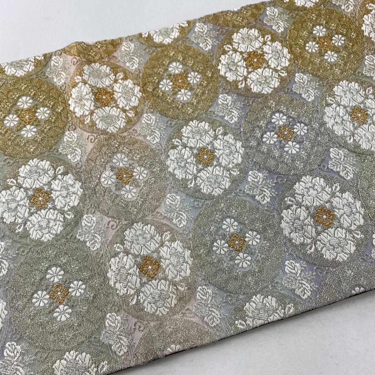 【庫存清倉】 袋帶 美品 逸品級 新小石丸 華紋 桐 刺繡 金銀彩 灰 深藍色 正蠶絲