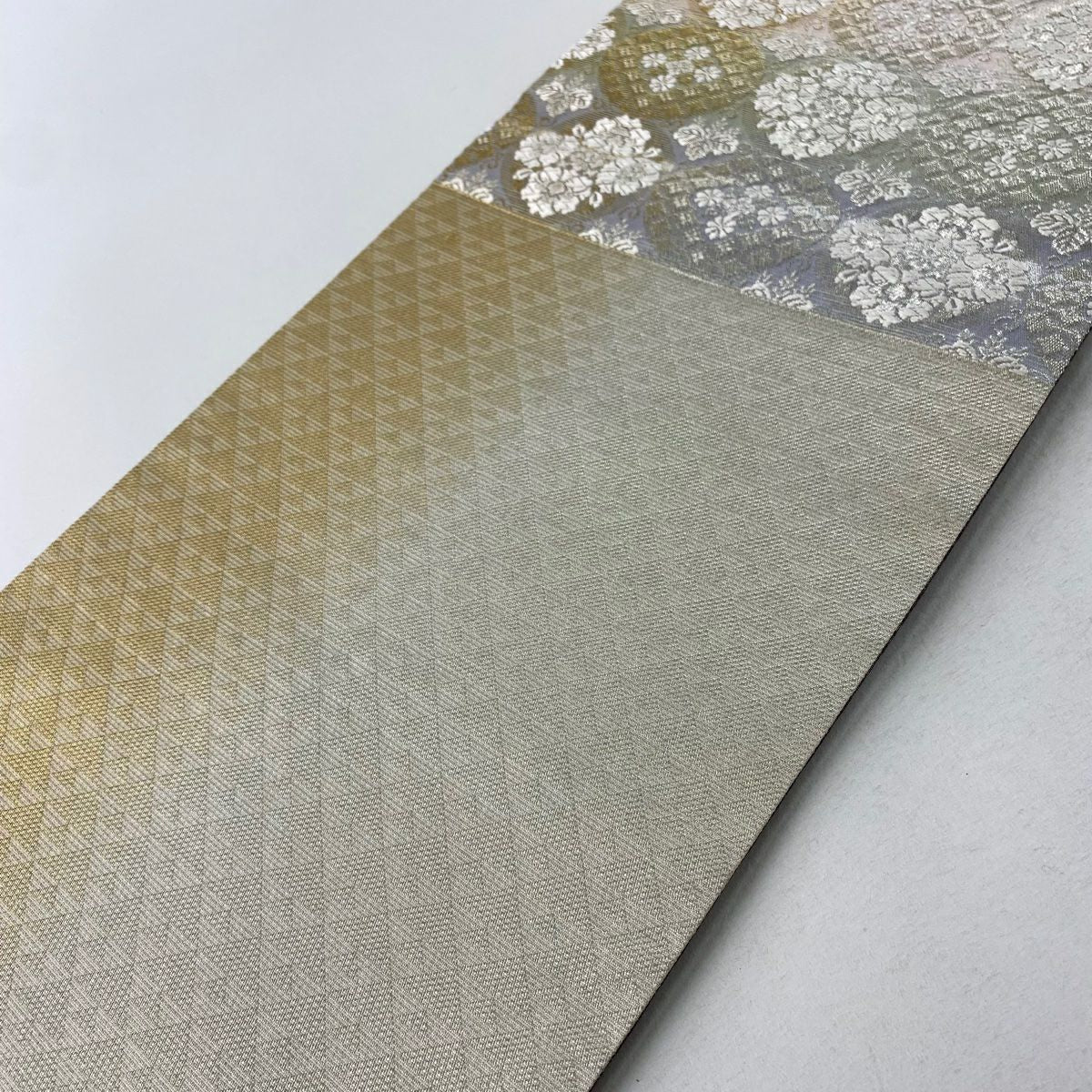 【庫存清倉】 袋帶 美品 逸品級 新小石丸 華紋 桐 刺繡 金銀彩 灰 深藍色 正蠶絲