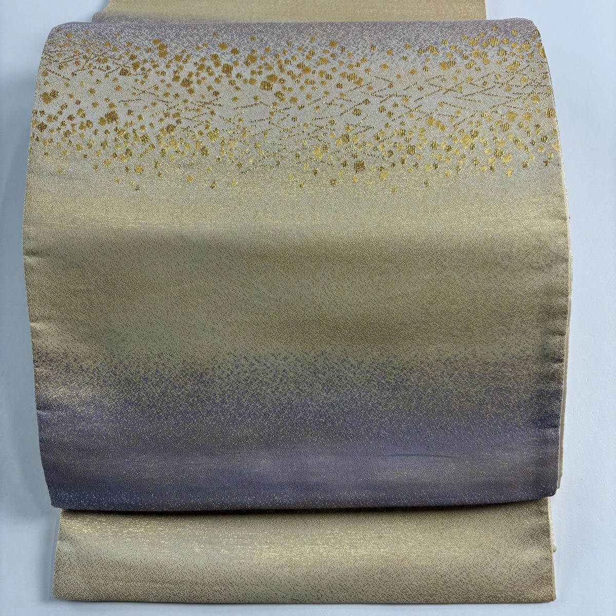 【庫存清倉】 袋帶 優品級 金金箔散布 段紋 金金箔 米色 全通 純蠶絲