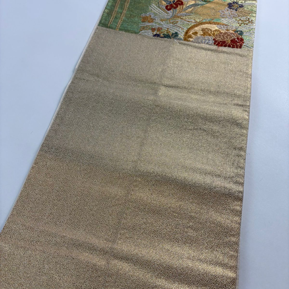 【庫存清倉】 袋帶 優品級 花丸紋 波 金絲 拉麵 黃綠 深色 六通 純蠶絲