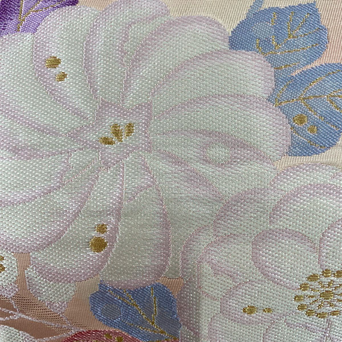 【庫存清倉】 袋帶 優品級 關西仕立 草花紋紋 霞 金絲 金金箔 粉色 六通 純蠶絲