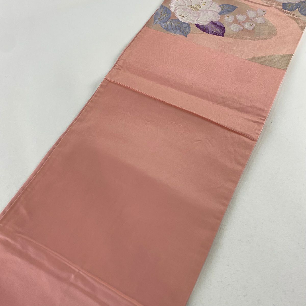 【庫存清倉】 袋帶 優品級 關西仕立 草花紋紋 霞 金絲 金金箔 粉色 六通 純蠶絲