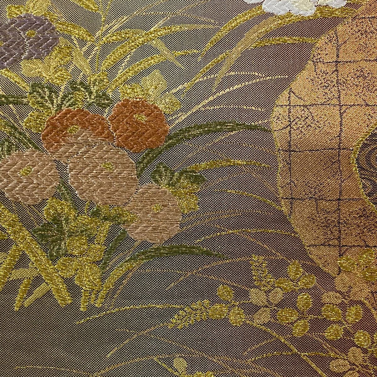 【庫存清倉】 袋帶 優品級 仙鶴 草花紋 金金箔 金銀絲 金色 六通 純蠶絲