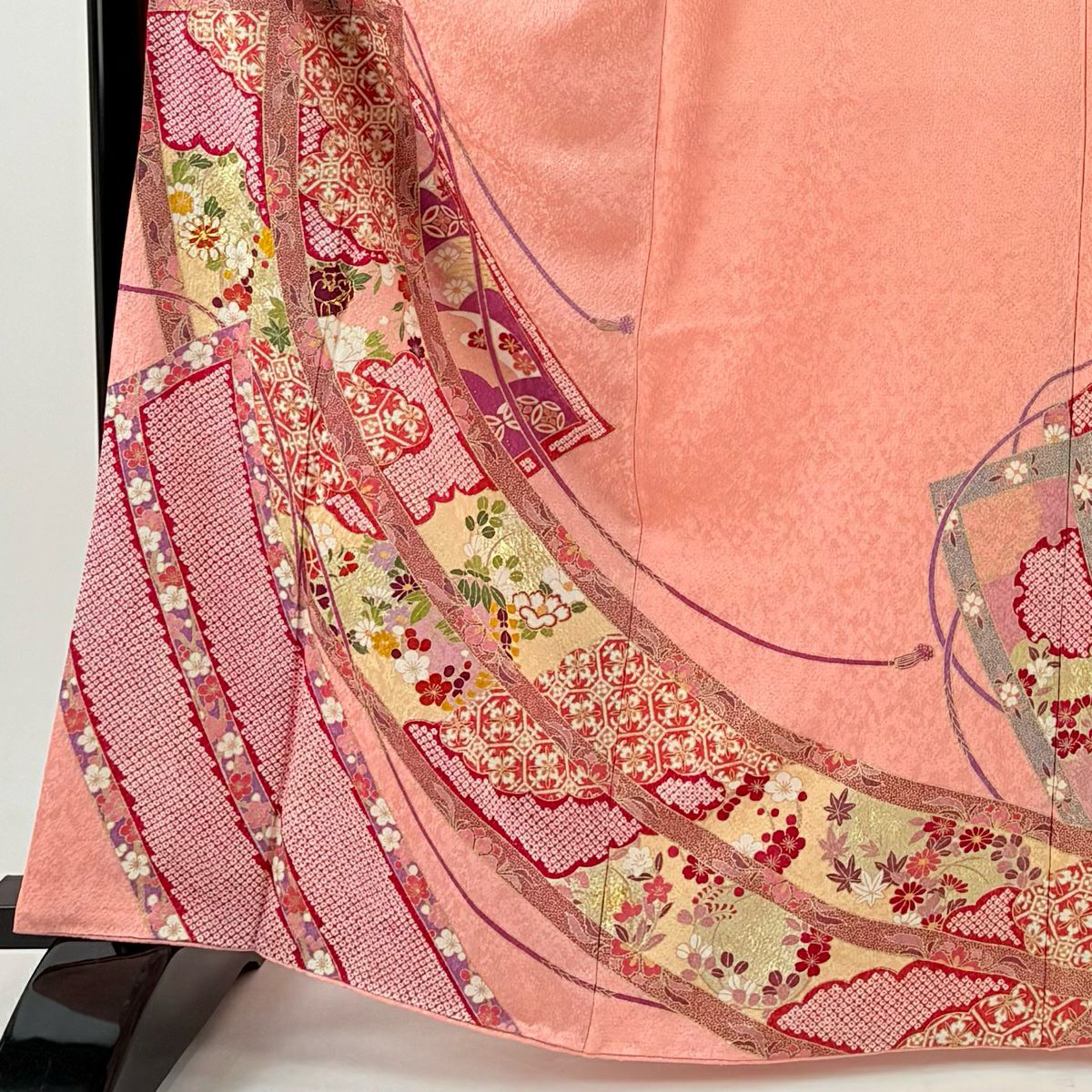 【清倉特賣】振袖禮服 身長165cm 袖長70cm L 雙層 幾帳 雲紋 銀通 金絲 粉紅 純蠶絲 逸品級