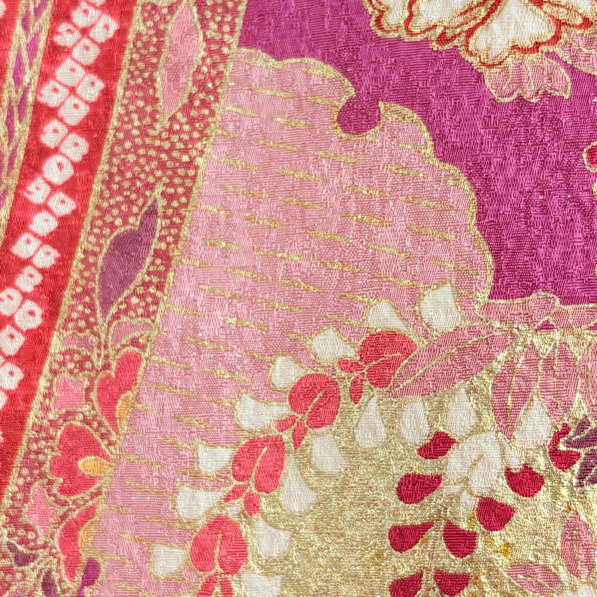 【清倉特賣】振袖禮服 身長165cm 袖長70cm L 雙層 幾帳 雲紋 銀通 金絲 粉紅 純蠶絲 逸品級