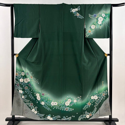 【庫存清倉】訪問服 身長158cm 袖長64.5cm M 雙層 藤本隆士 落款あり 辻花染 螺鈿 金銀彩 綠 純蠶絲 逸品級