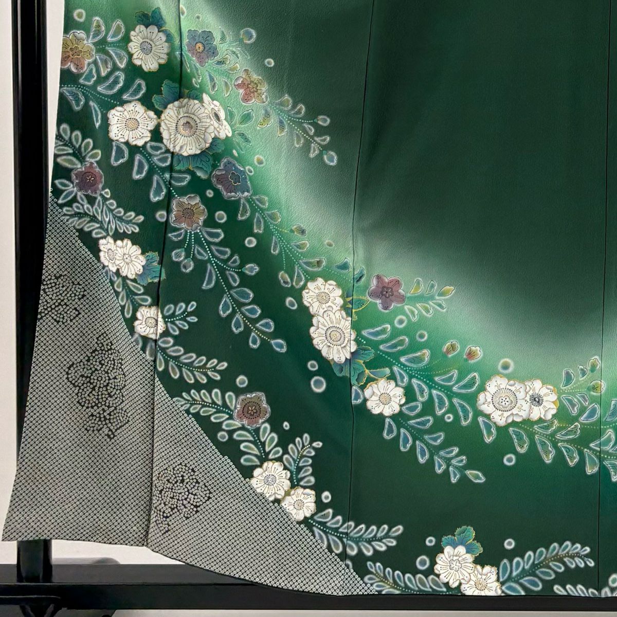 【庫存清倉】訪問服 身長158cm 袖長64.5cm M 雙層 藤本隆士 落款あり 辻花染 螺鈿 金銀彩 綠 純蠶絲 逸品級