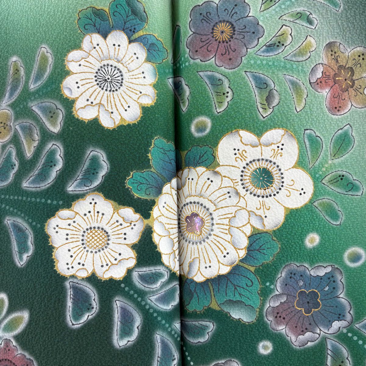 【庫存清倉】訪問服 身長158cm 袖長64.5cm M 雙層 藤本隆士 落款あり 辻花染 螺鈿 金銀彩 綠 純蠶絲 逸品級