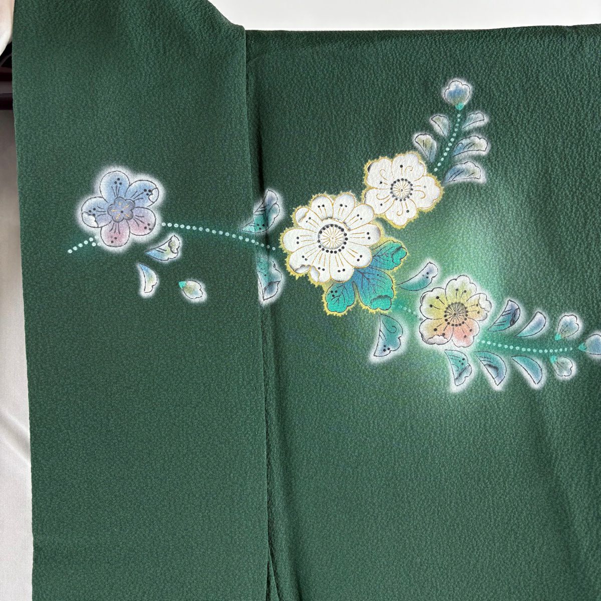 【庫存清倉】訪問服 身長158cm 袖長64.5cm M 雙層 藤本隆士 落款あり 辻花染 螺鈿 金銀彩 綠 純蠶絲 逸品級