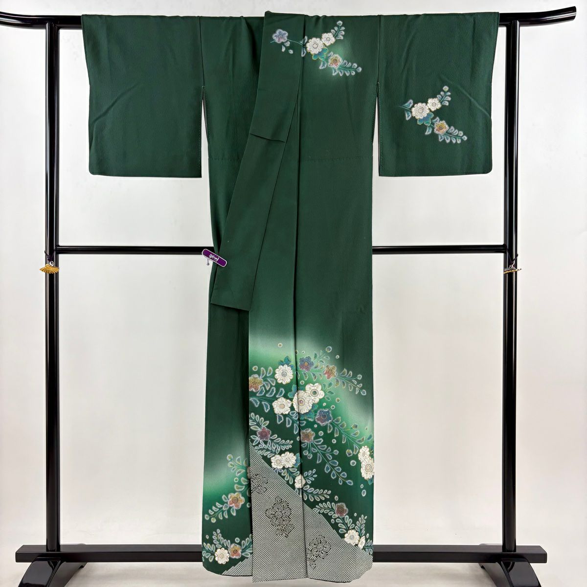 【庫存清倉】訪問服 身長158cm 袖長64.5cm M 雙層 藤本隆士 落款あり 辻花染 螺鈿 金銀彩 綠 純蠶絲 逸品級