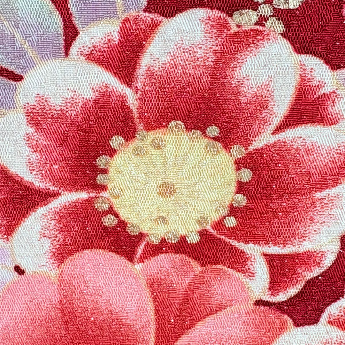 【庫存清倉】振袖禮服 身長172cm 袖長68.5cm L 雙層 手鞠 櫻花 銀通 金絲 紅 純蠶絲 逸品級