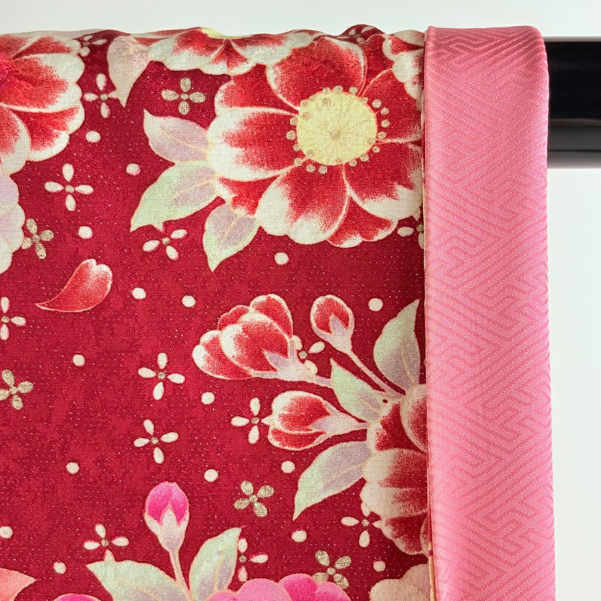 【庫存清倉】振袖禮服 身長172cm 袖長68.5cm L 雙層 手鞠 櫻花 銀通 金絲 紅 純蠶絲 逸品級
