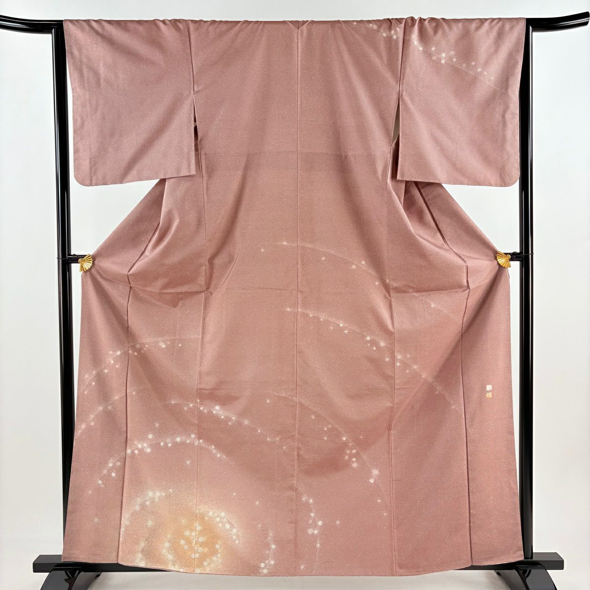 【庫存清倉】訪問服 身長163.5cm 袖長65cm M 雙層 牛首紬織織地 落款幾何圖案 粉米色 純蠶絲 逸品級